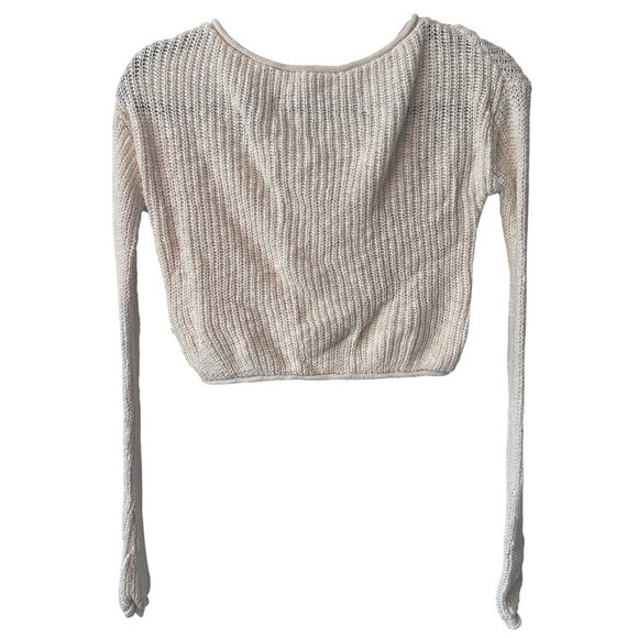 Sugar Moon Womens XS Cream Knit Cropped Sweater 100% Cotton Long Sleeves Lightwe - Picture 1 of 7